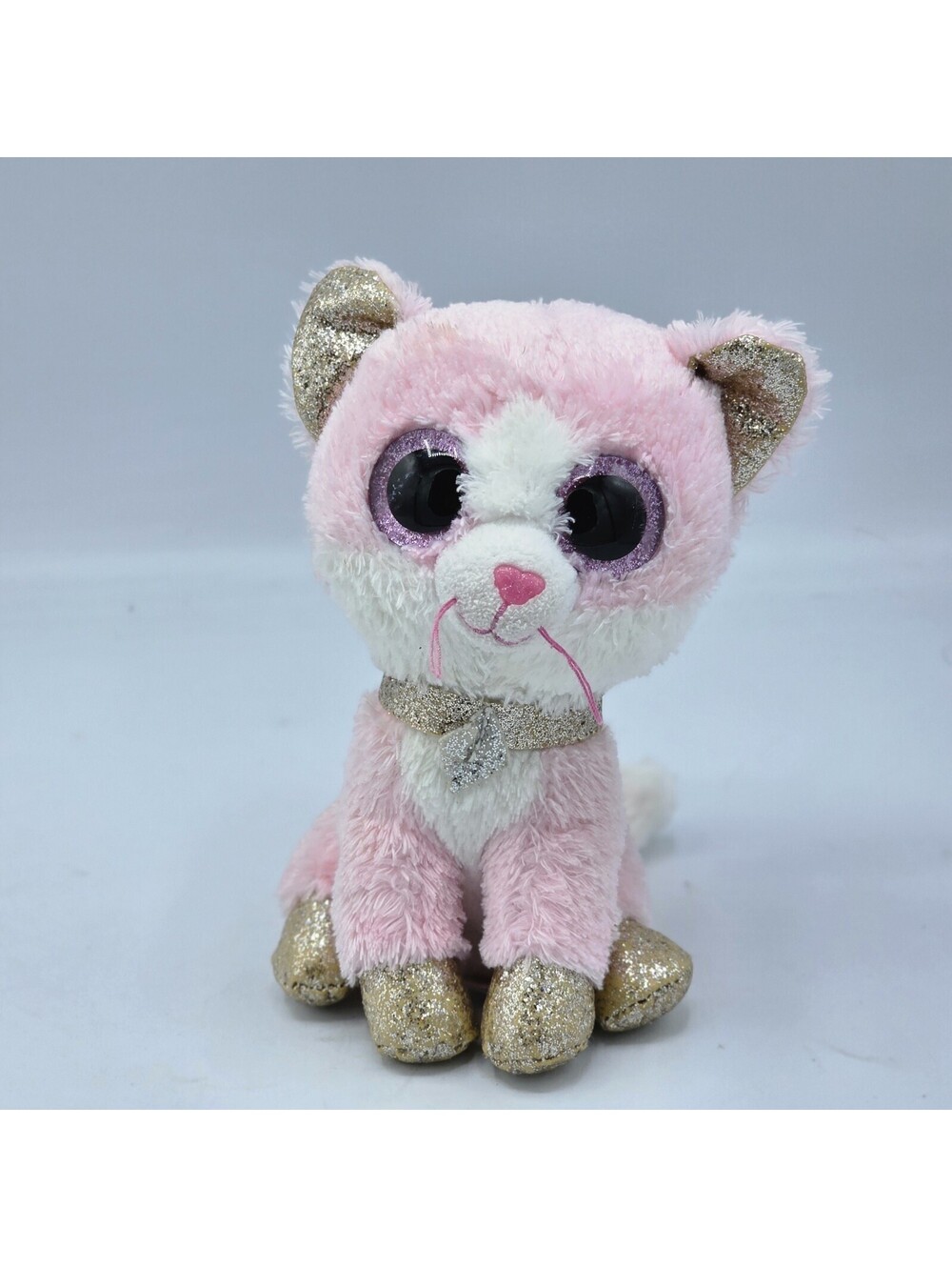 TY Beanie Boos Fiona Kitty Cat Pink Glittery Small Plush 6” Stuffed Animal
